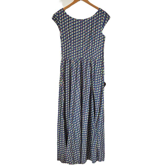 Eshakti Parrot Print Dress Size 16 Maxi Blue Short Sleeve Keyhole Cutouts XL - Picture 4 of 7